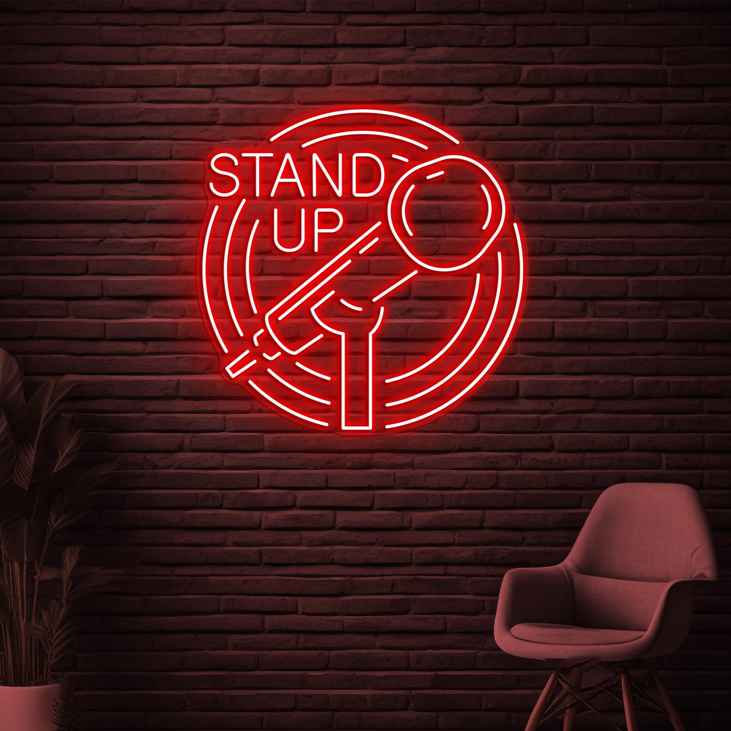 Stand Up Neon Sign, Stand Up LED Light, Stand Up Mic Wall Decor, Comedy Wall Art, Microphone Neon Light, Concert Led Sign, Podcast Neon Sign