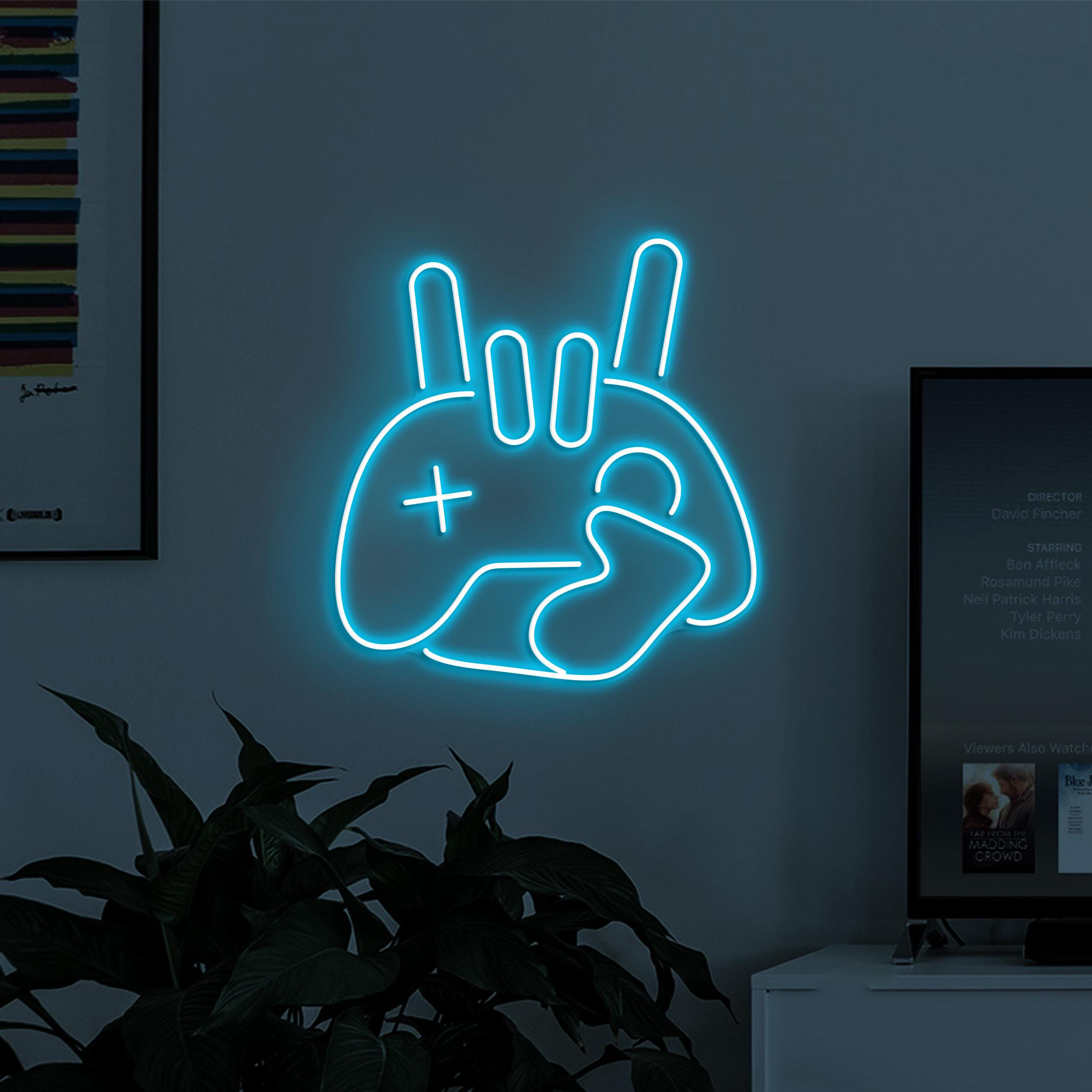 Game Rock Neon Sign, Game Rock LED Light, Game Rock Hand Wall Decor, Game Controller Neon Art, Kids Room Wall Art, Game Room Neon Light