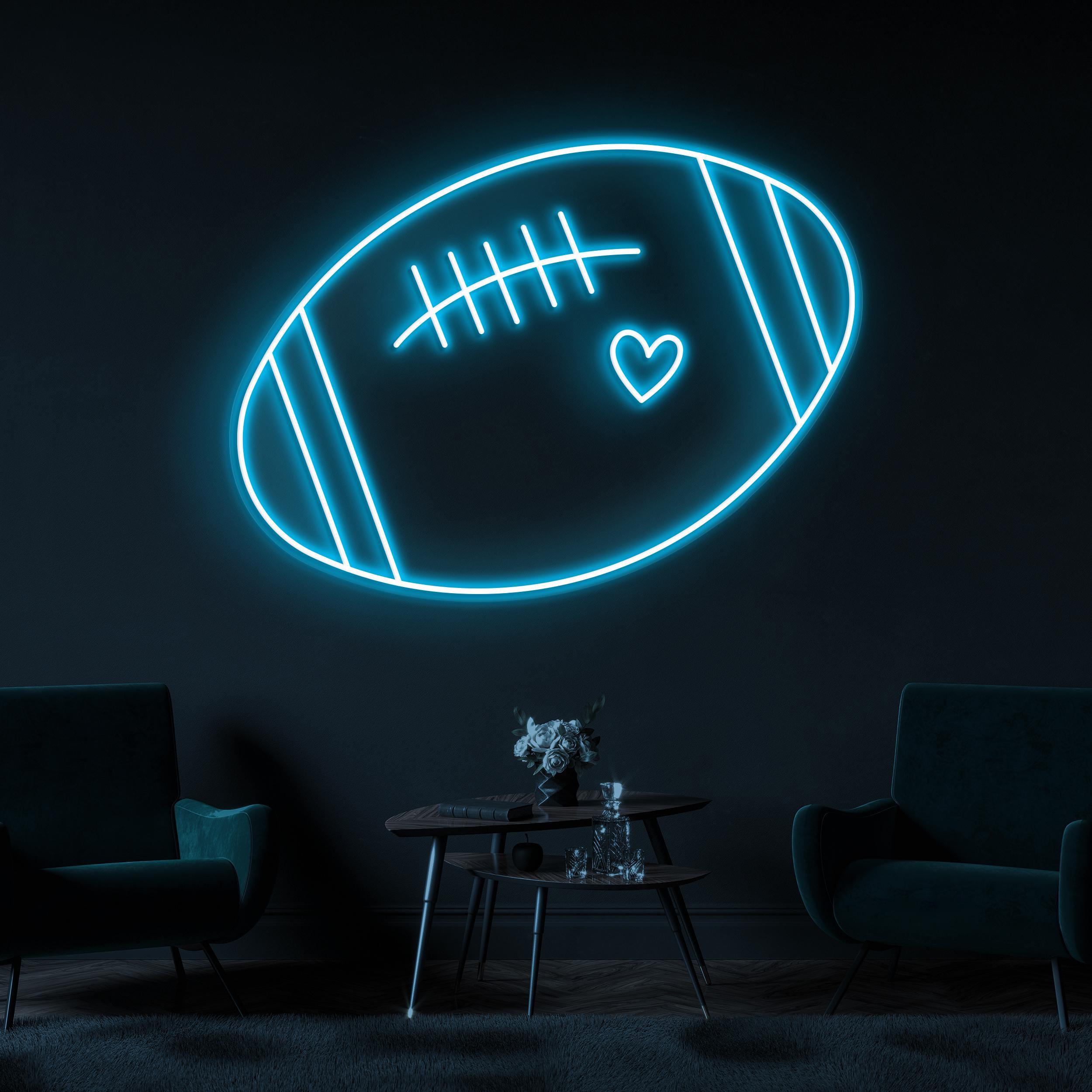 Football Neon Sign, Football LED Light, Football with Heart Wall Decor, Football Club Wall Art, American Football Neon Art, Sports Shop Sign