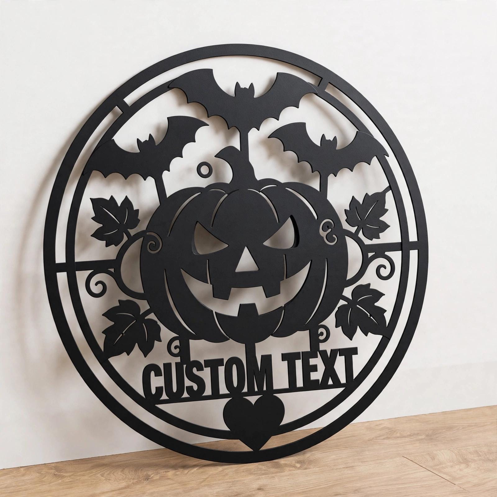 Personalized Halloween Metal Sign, Custom Name Jack O Lantern Bats Wall Art, Round Spooky Door Decor, Pumpkin Fall Porch Sign Gift