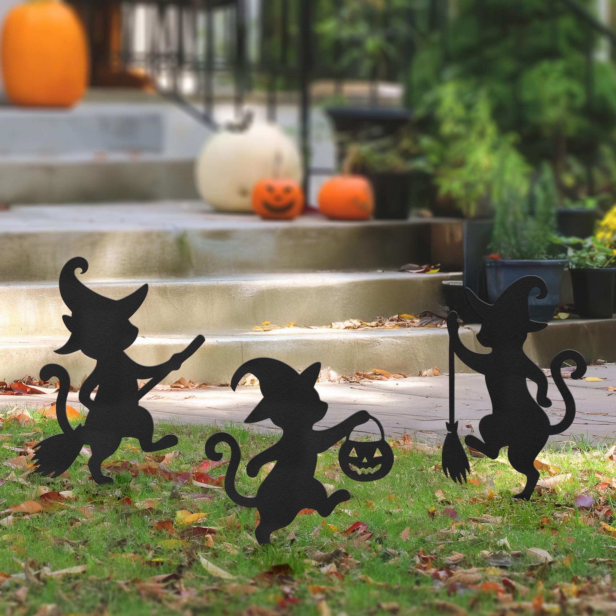 Halloween Cat Metal Yard Stake, Dancing Cat Sign, Witch Cat Garden Decor, Halloween Outdoor Decoration, Halloween Party Yard Sign