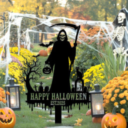 Custom Halloween Metal Sign – Spooky Outdoor Garden Decor, Personalized Halloween Yard decor, Creepy Yard Sign, Haunted House or Lawn Decor