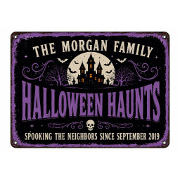 Personalized Halloween Metal Sign, Custom Family Name Haunted House Plaque, Vintage Garden Wall Decor, Gothic Halloween Home Gift