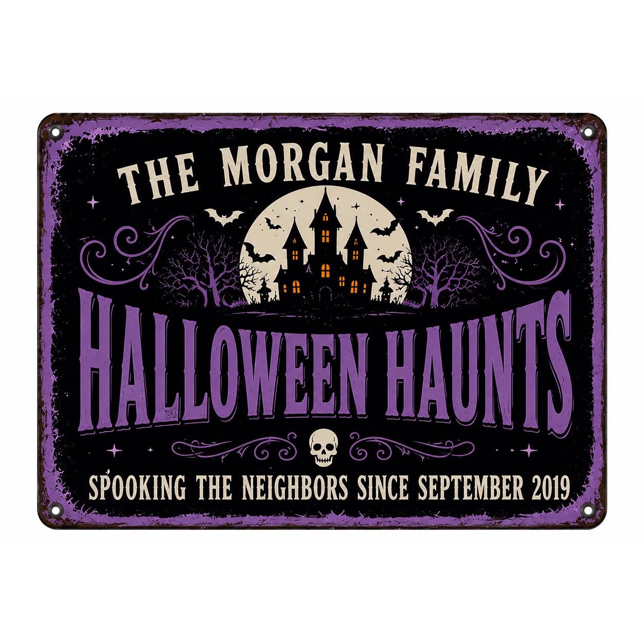 Personalized Halloween Metal Sign, Custom Family Name Haunted House Plaque, Vintage Garden Wall Decor, Gothic Halloween Home Gift