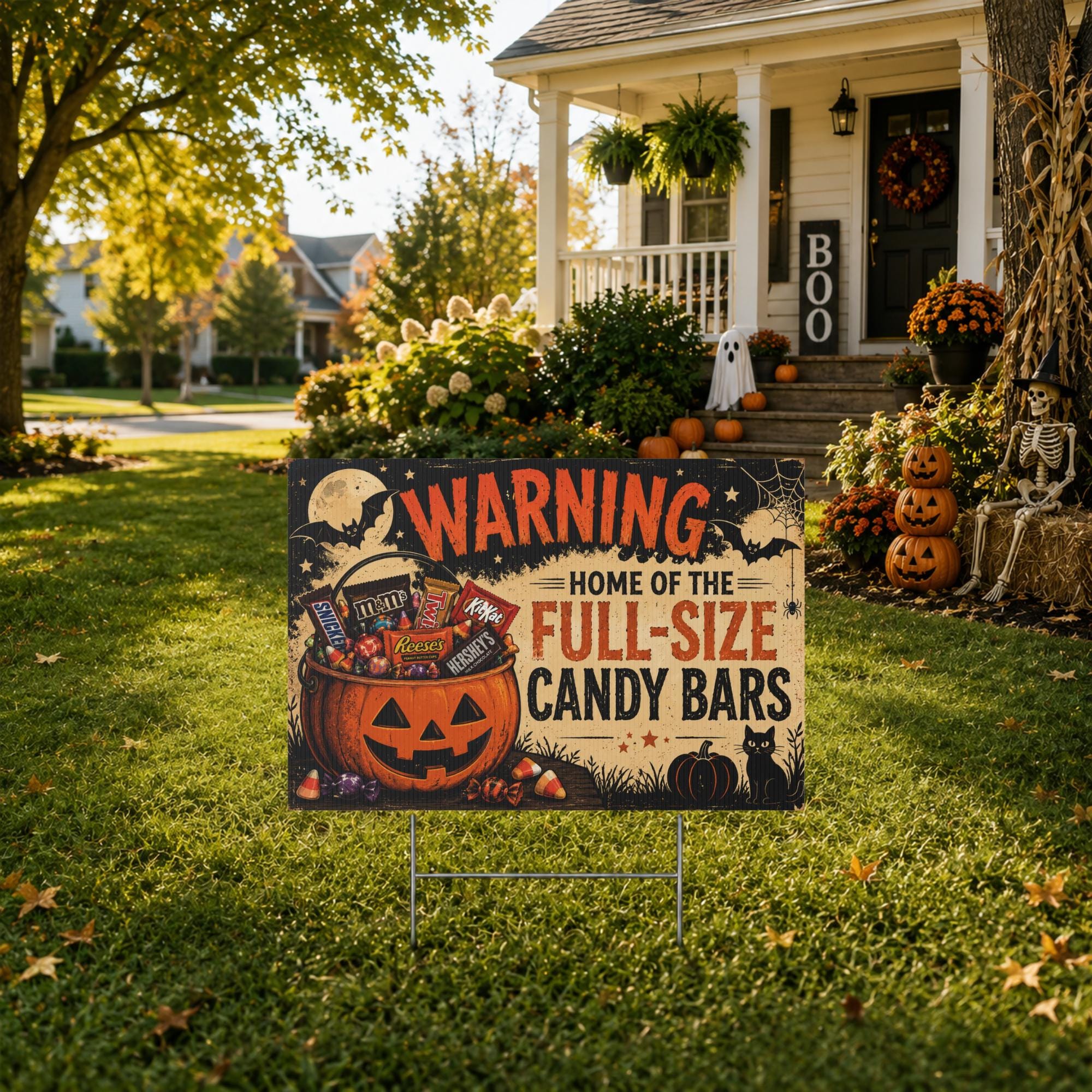 Halloween Lawn Sign|Halloween Candy Bar Lawn Sign|Trick or Treat Outdoor Halloween Decor|Halloween Yard Sign||Full Size Candy Bars|Halloween