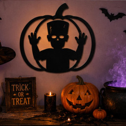 Halloween Metal Sign, Skeleton Pumpkin Wall Decor, Spooky Halloween Home Decoration, Gothic Pumpkin Sign, Halloween Party Decor