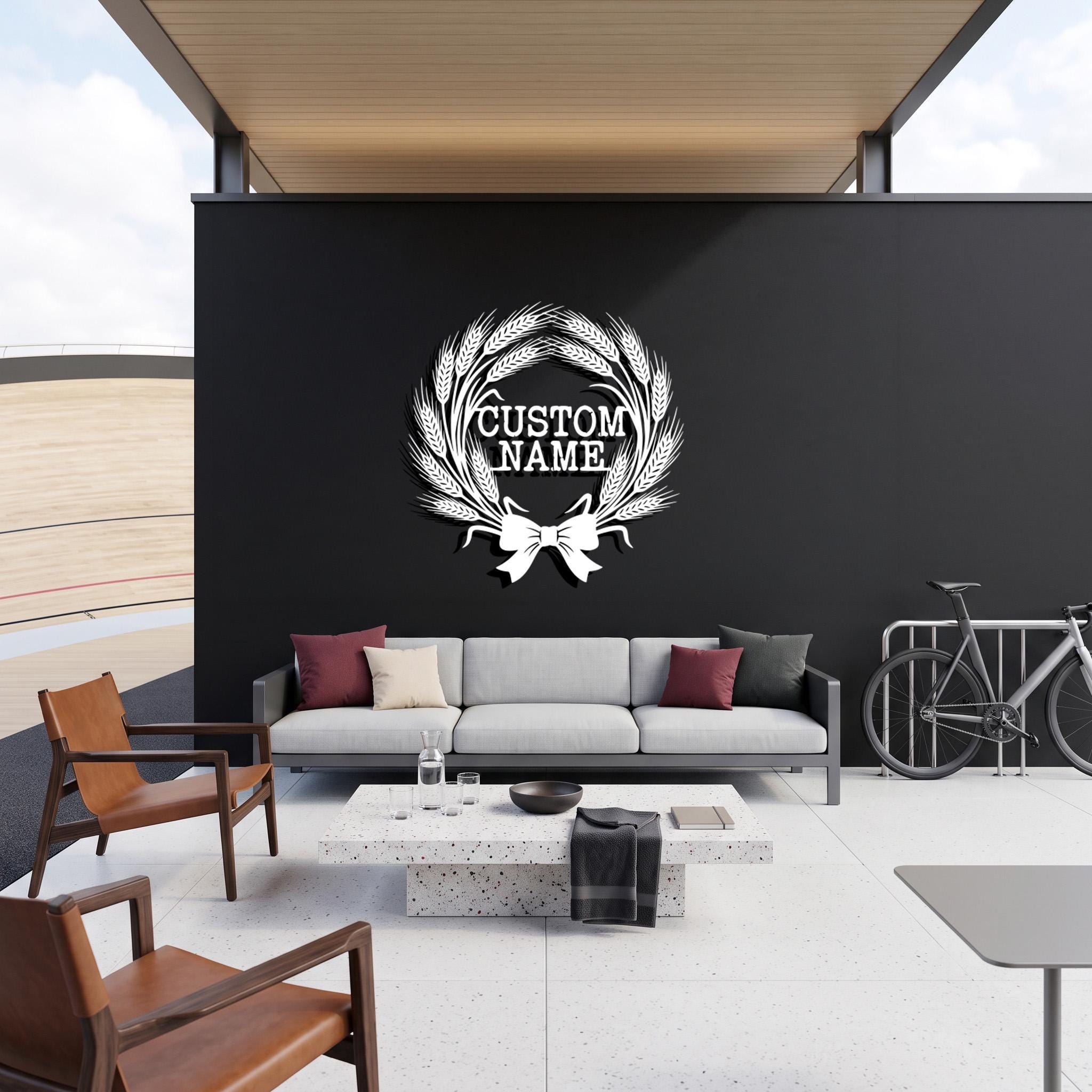 Personalized Wheat Wreath Metal Wall Art, Custom Family Name Sign, Farmhouse Decor, Wedding Gift, Housewarming Gift, Rustic Wall Accent Sign