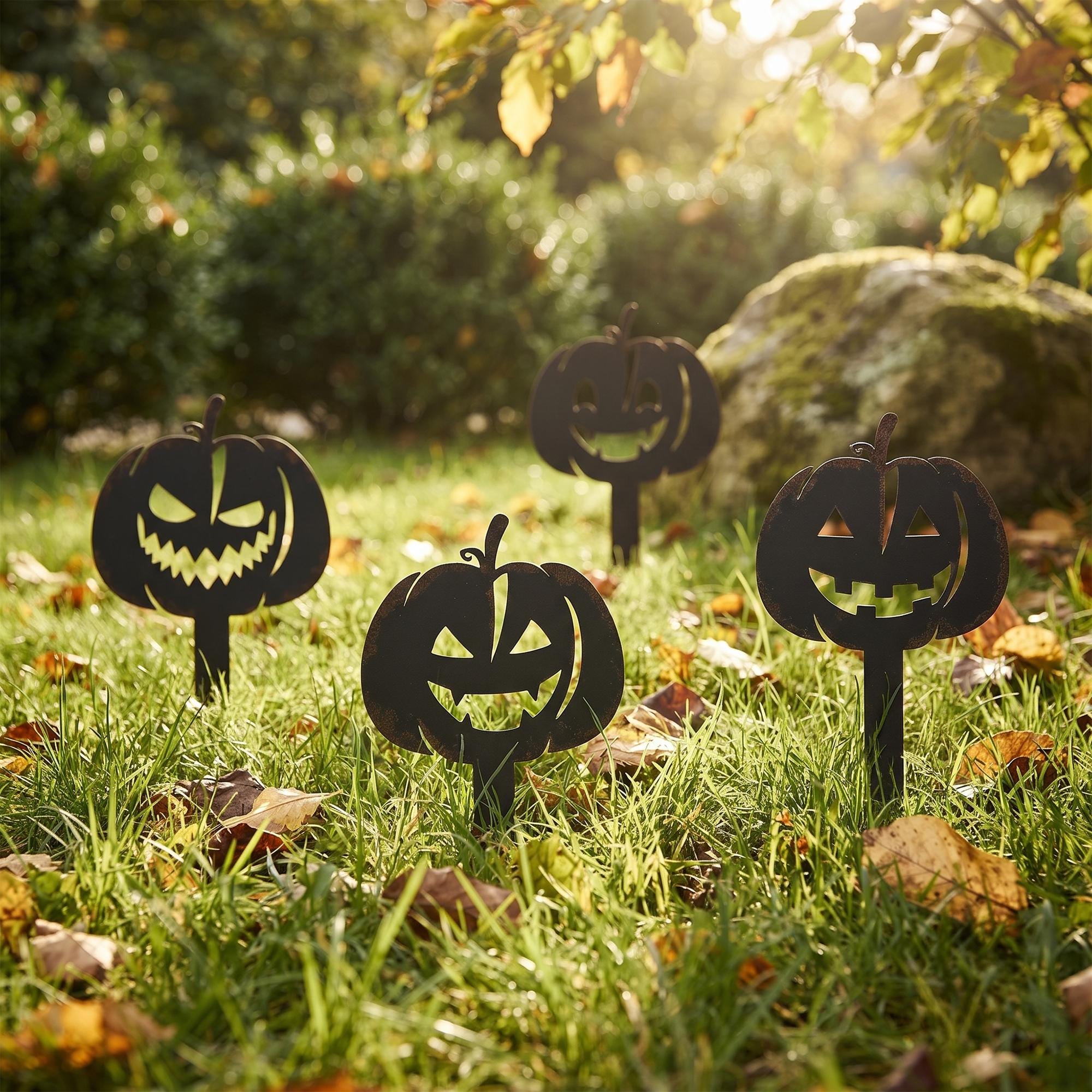 Halloween Pumpkin Metal Yard Stake, Jack O Lantern Lawn Decor, Spooky Outdoor Garden Sign, Fall Autumn Porch Decor