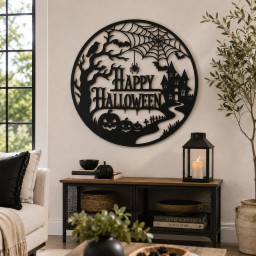 Halloween Door Sign, Metal Halloween Wall Art, Haunted House Decor, Pumpkin Wall Hanging, Gothic Halloween Porch Decor