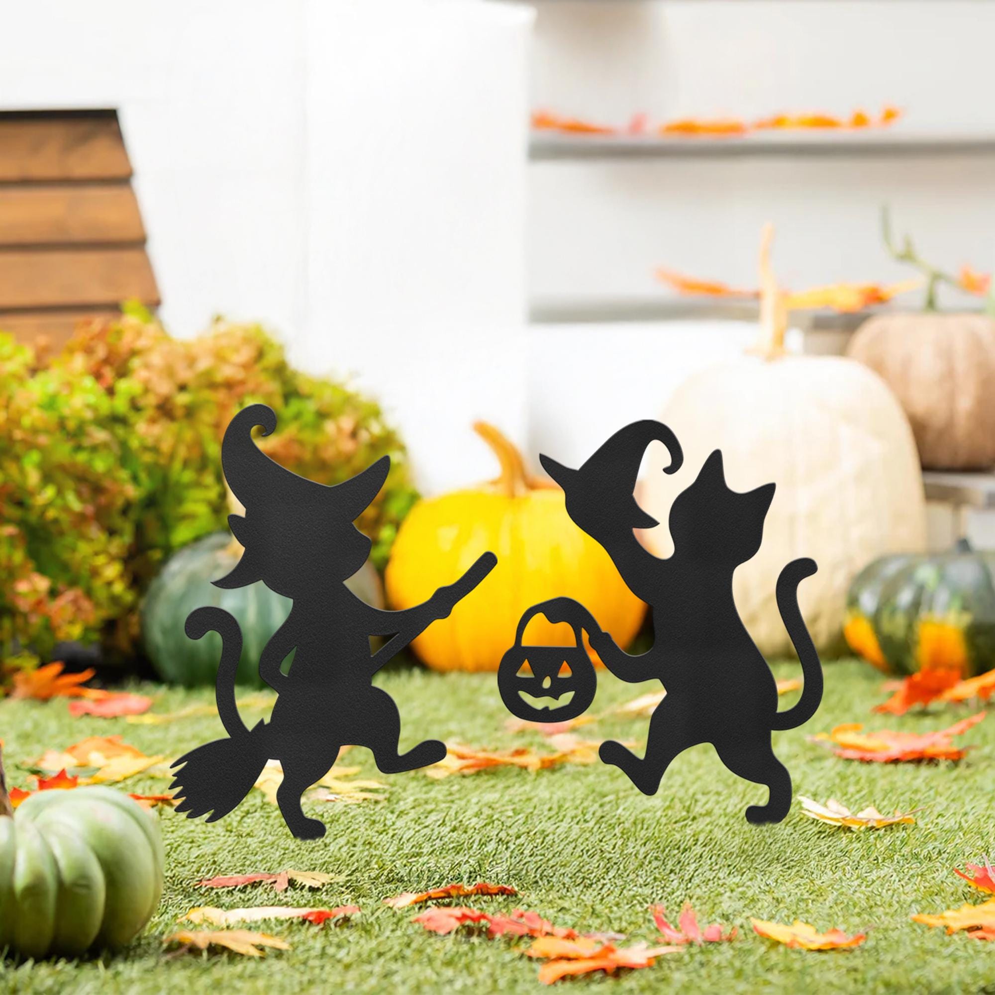 Halloween Cat Metal Yard Stake, Dancing Cat Sign, Witch Cat Garden Decor, Halloween Outdoor Decoration, Halloween Party Yard Sign
