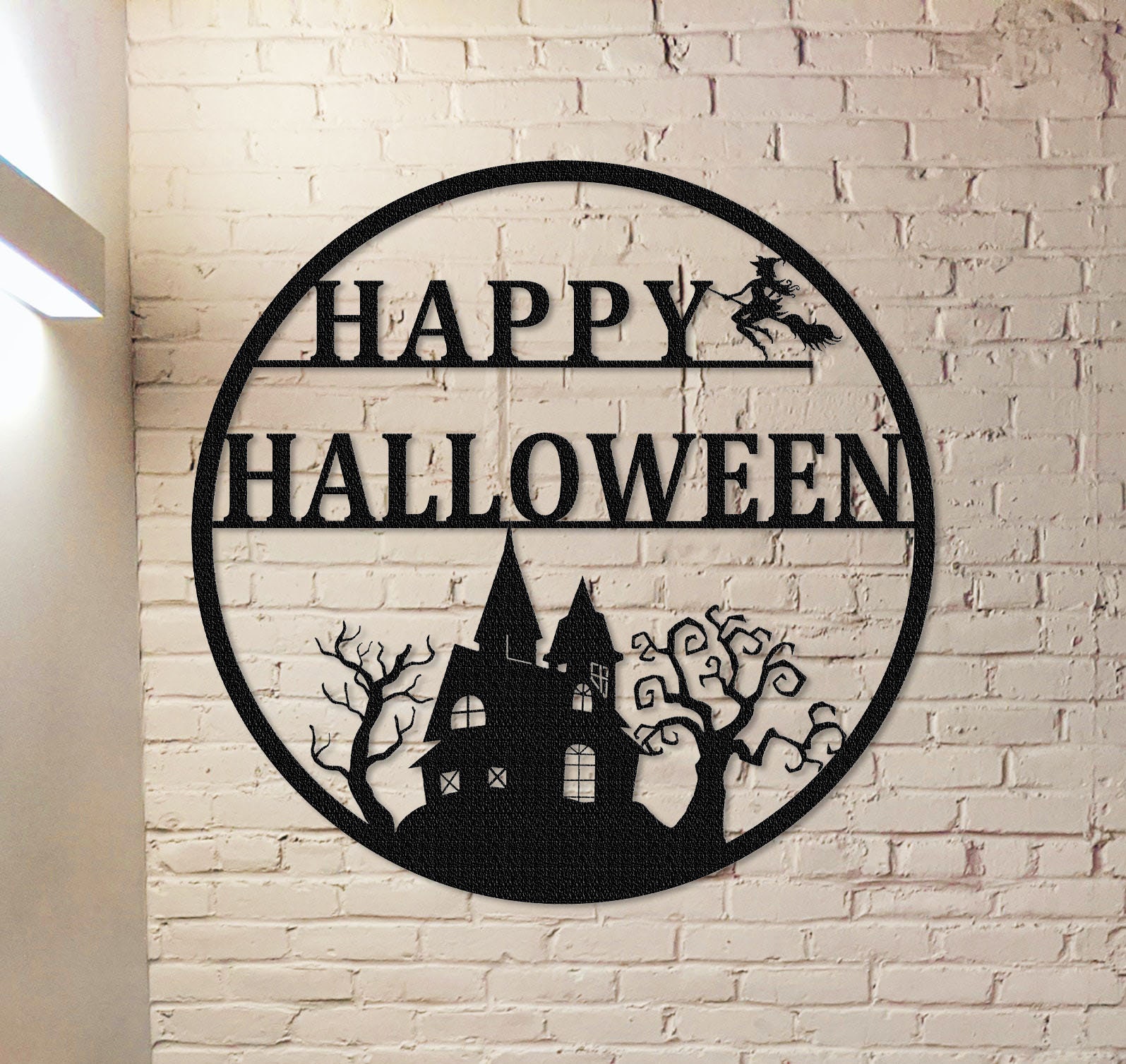 Custom Happy Halloween Sign,Witch Flying on a Broomstick Metal Sign,Halloween Gift,Halloween Decor,Haunted House Decor,Halloween Party Decor
