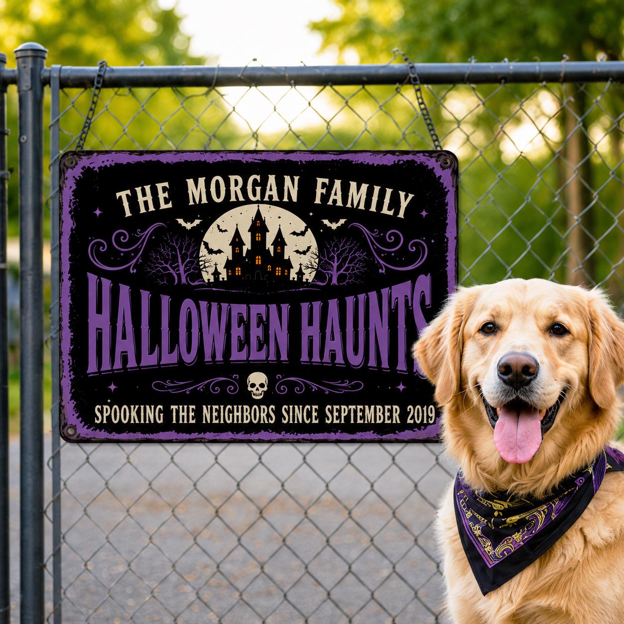 Personalized Halloween Metal Sign, Custom Family Name Haunted House Plaque, Vintage Garden Wall Decor, Gothic Halloween Home Gift