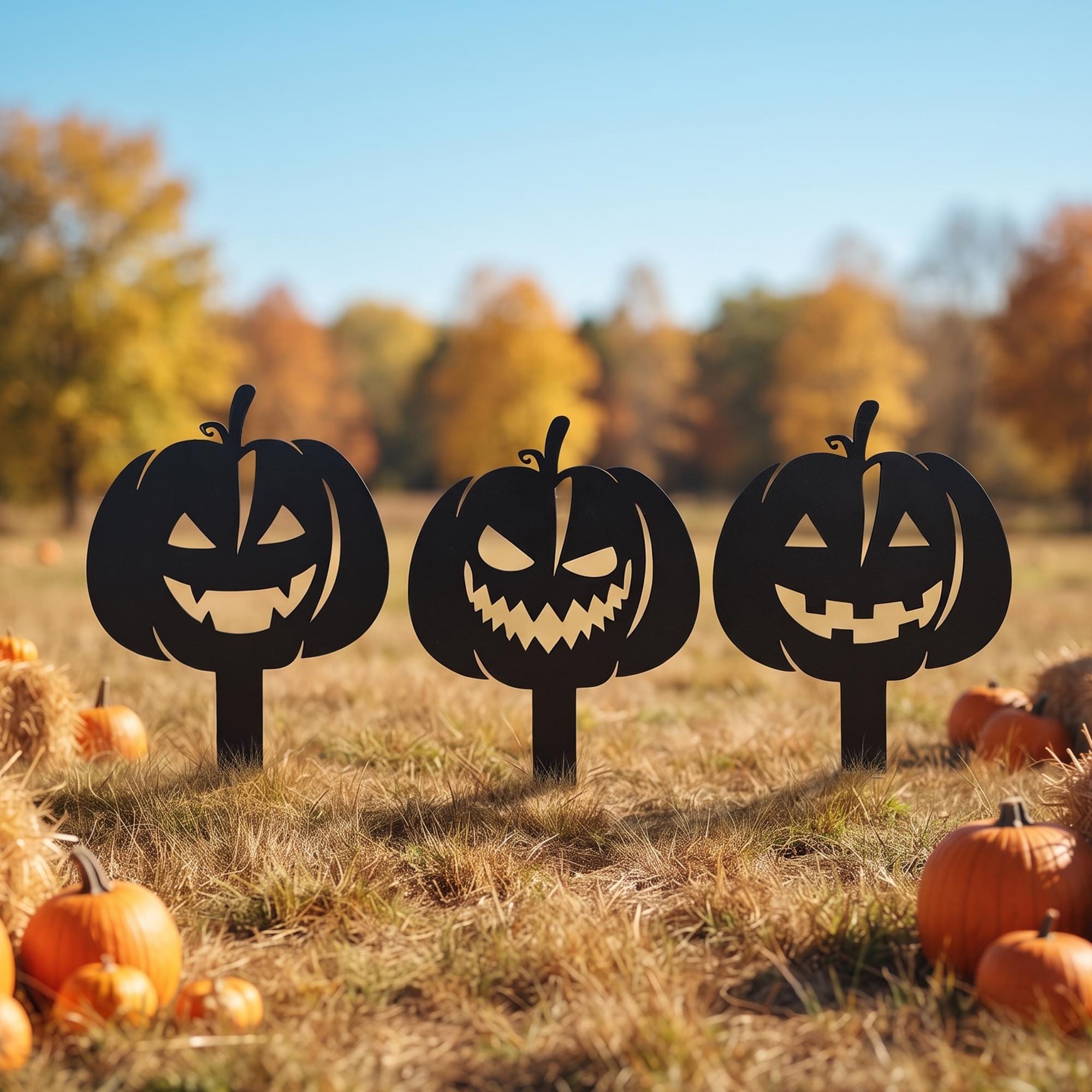 Halloween Pumpkin Metal Yard Stake, Jack O Lantern Lawn Decor, Spooky Outdoor Garden Sign, Fall Autumn Porch Decor