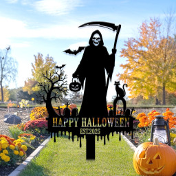 Custom Halloween Metal Sign – Spooky Outdoor Garden Decor, Personalized Halloween Yard decor, Creepy Yard Sign, Haunted House or Lawn Decor