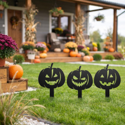 Halloween Pumpkin Metal Yard Stake, Jack O Lantern Lawn Decor, Spooky Outdoor Garden Sign, Fall Autumn Porch Decor