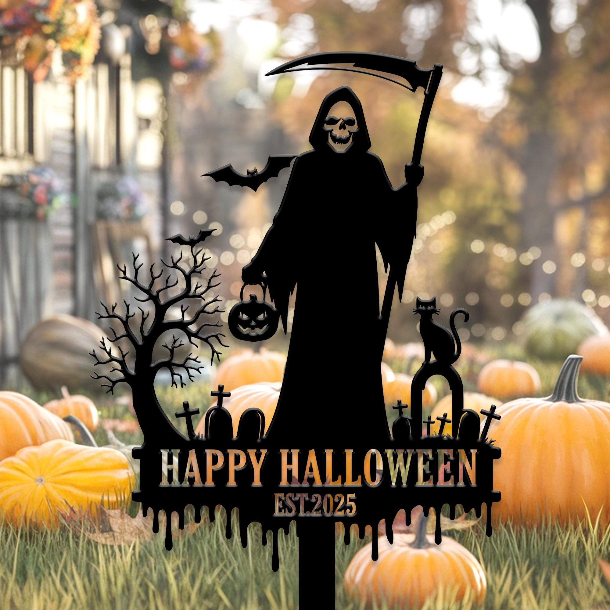 Custom Halloween Metal Sign – Spooky Outdoor Garden Decor, Personalized Halloween Yard decor, Creepy Yard Sign, Haunted House or Lawn Decor