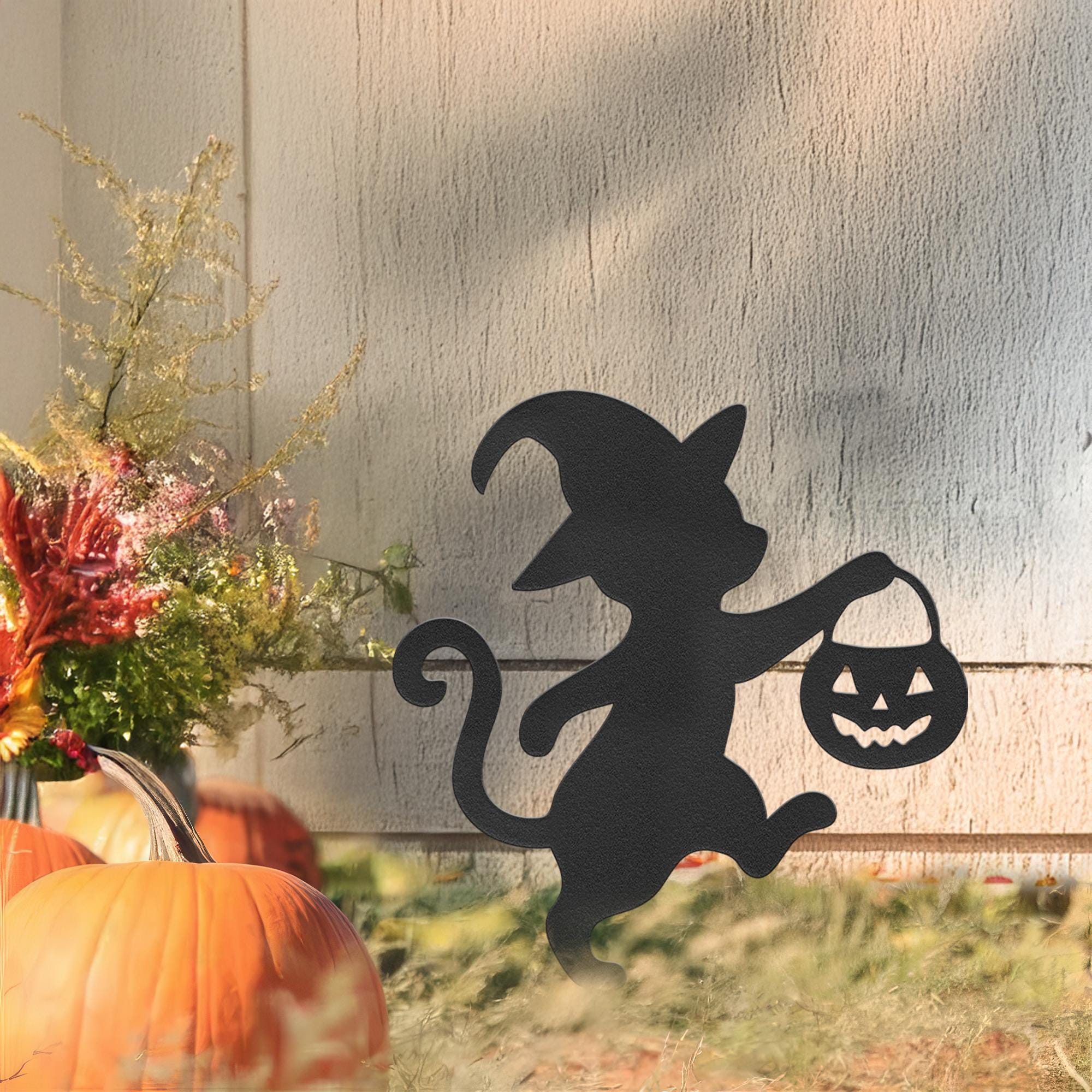 Halloween Cat Metal Yard Stake, Dancing Cat Sign, Witch Cat Garden Decor, Halloween Outdoor Decoration, Halloween Party Yard Sign