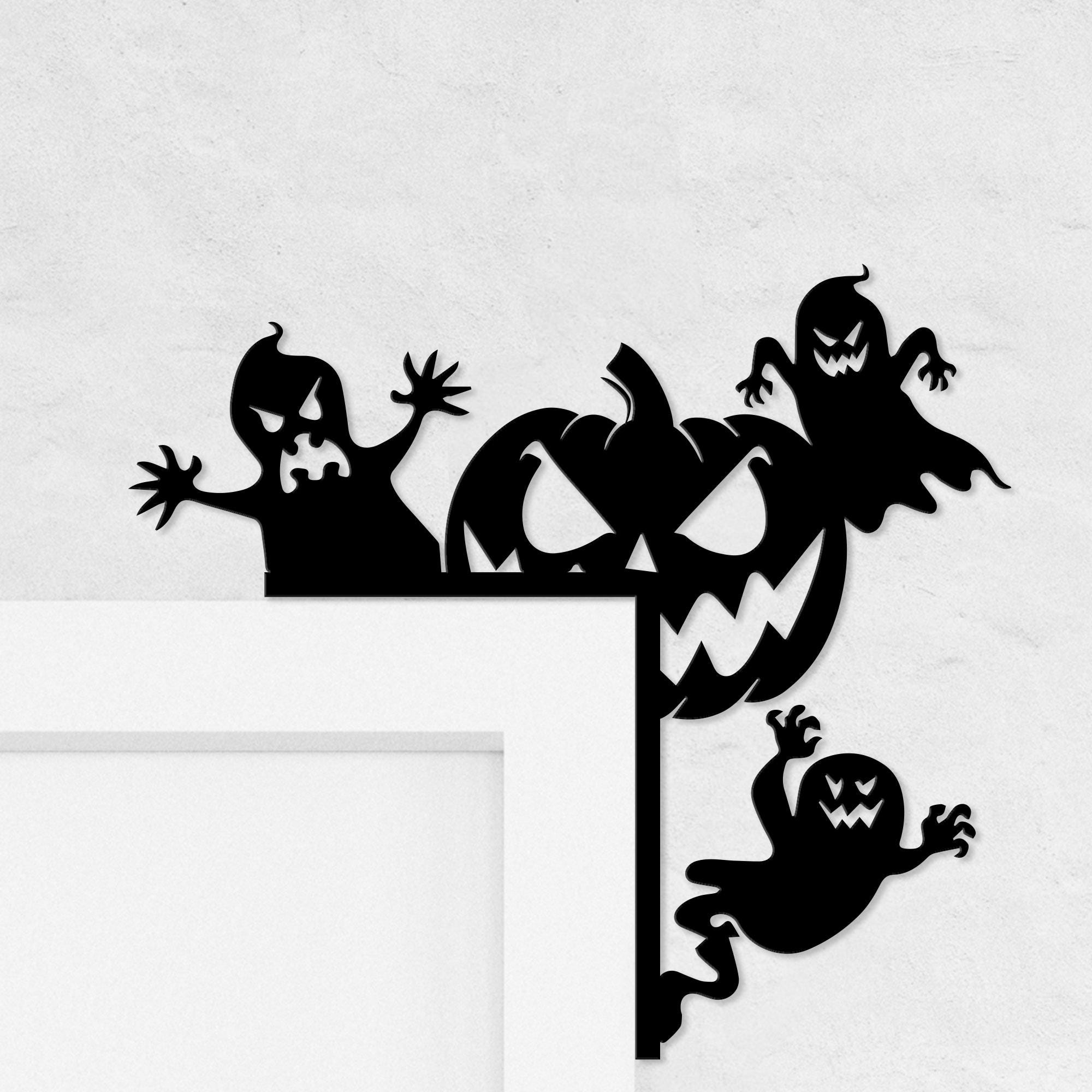 Halloween Metal Corner Sign – Spooky Door and Wall Decor with Cats, Bats, Witches, Pumpkins & Ghosts for Indoor Outdoor