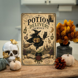 Potion Delivery Service Metal Sign, Witch Decor, Witch Wall Art, Halloween Sign, Halloween Decor, Witchy Decor, Spooky Decor, Flying Witch
