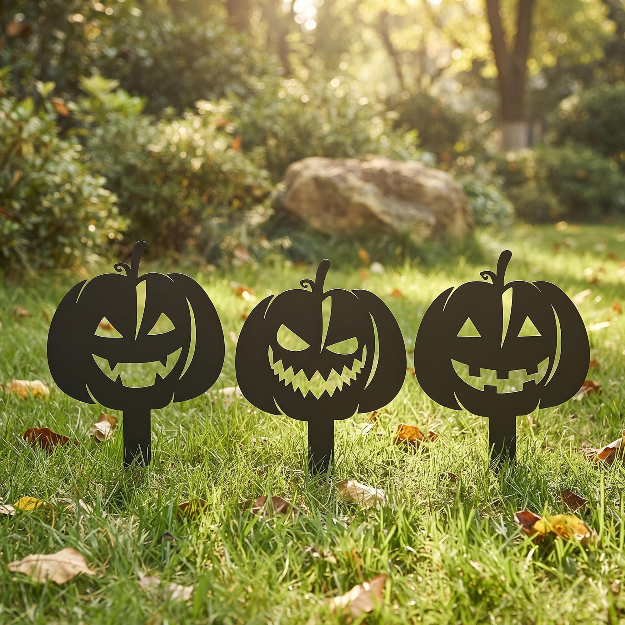 Halloween Pumpkin Metal Yard Stake, Jack O Lantern Lawn Decor, Spooky Outdoor Garden Sign, Fall Autumn Porch Decor