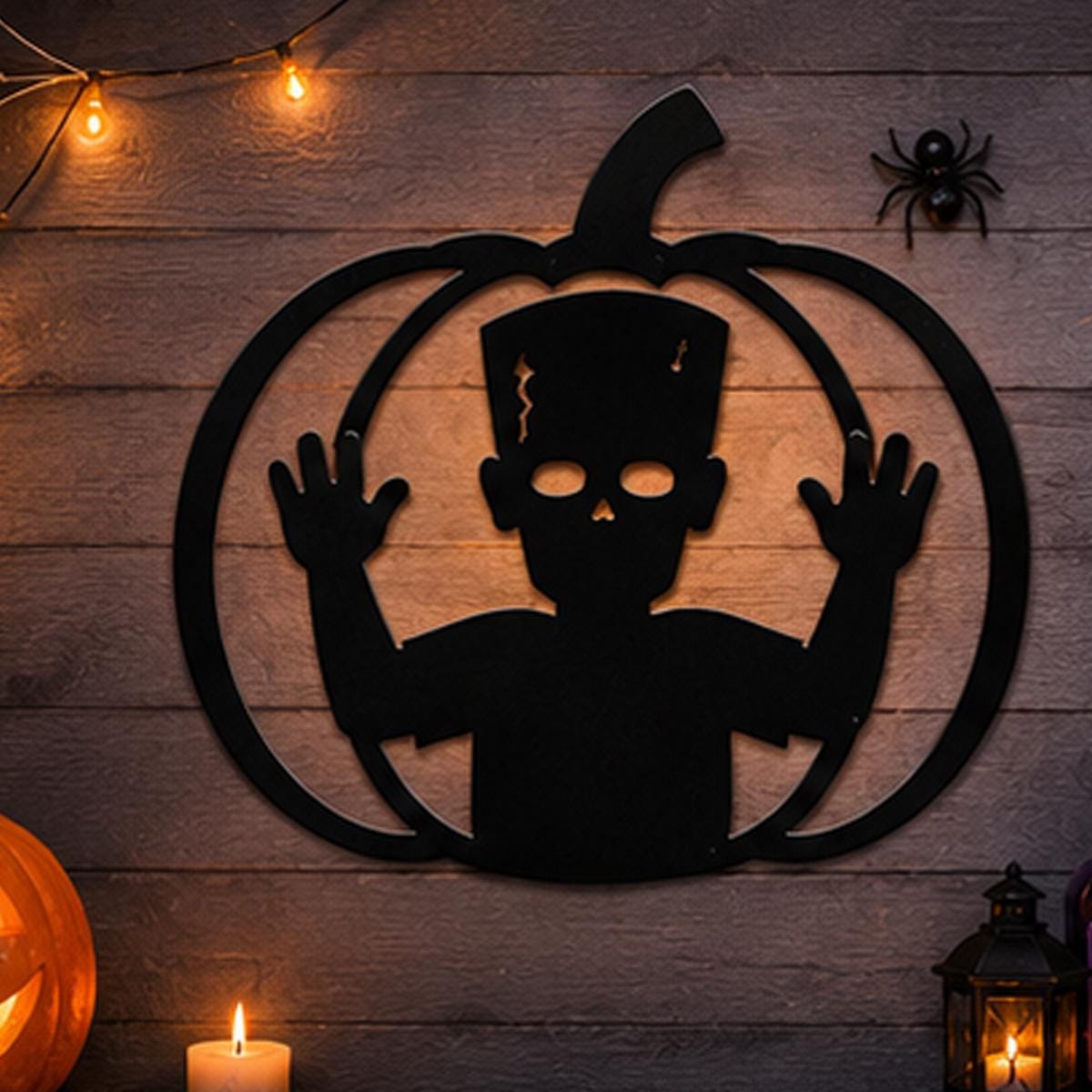 Halloween Metal Sign, Skeleton Pumpkin Wall Decor, Spooky Halloween Home Decoration, Gothic Pumpkin Sign, Halloween Party Decor