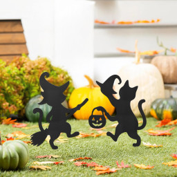 Halloween Cat Metal Yard Stake, Dancing Cat Sign, Witch Cat Garden Decor, Halloween Outdoor Decoration, Halloween Party Yard Sign