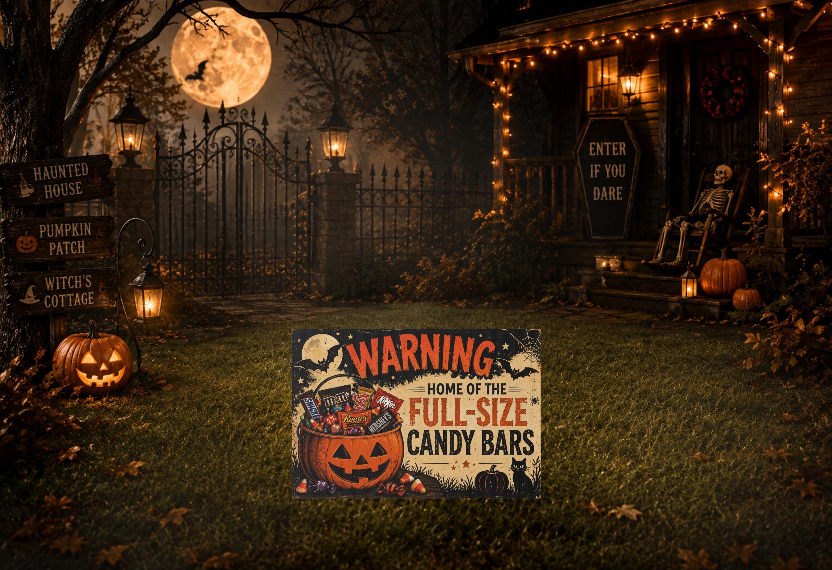 Halloween Lawn Sign|Halloween Candy Bar Lawn Sign|Trick or Treat Outdoor Halloween Decor|Halloween Yard Sign||Full Size Candy Bars|Halloween