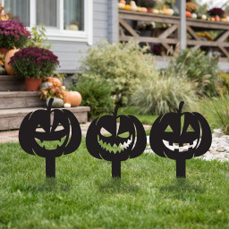 Halloween Pumpkin Metal Yard Stake, Jack O Lantern Lawn Decor, Spooky Outdoor Garden Sign, Fall Autumn Porch Decor