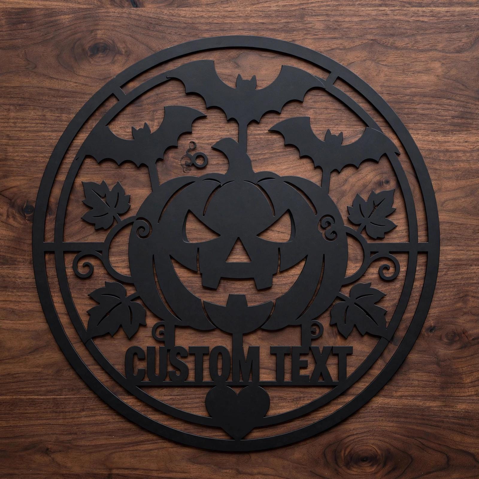 Personalized Halloween Metal Sign, Custom Name Jack O Lantern Bats Wall Art, Round Spooky Door Decor, Pumpkin Fall Porch Sign Gift
