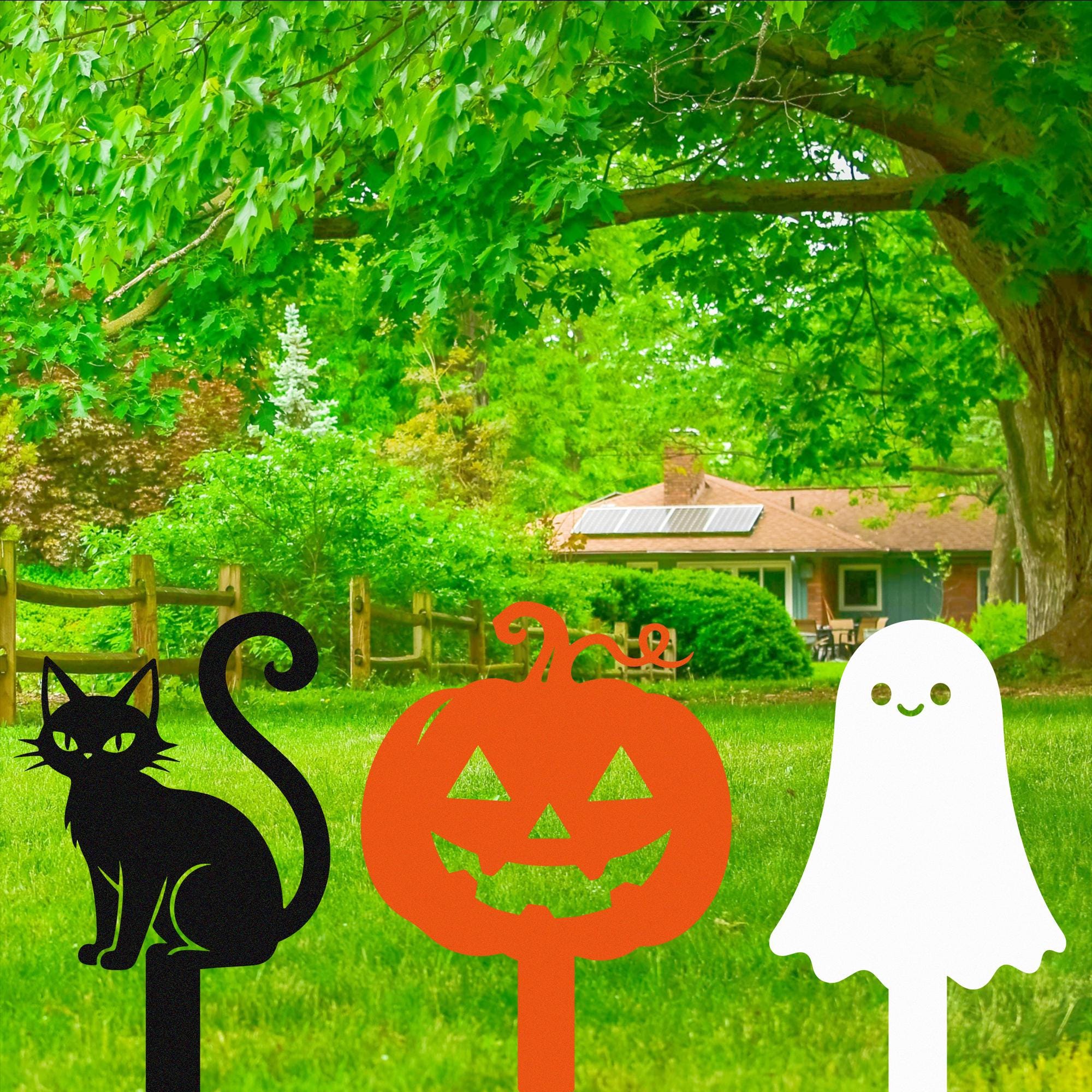 Metal Halloween Garden Stake,Pumpkin Ghost Cat Sign,Halloween Yard Decor,Halloween Gift,Funny Outdoor Decor,Lawn Sign,Trick Or Treat Decor