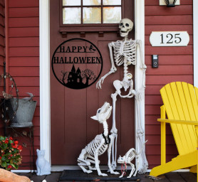 Custom Happy Halloween Sign,Witch Flying on a Broomstick Metal Sign,Halloween Gift,Halloween Decor,Haunted House Decor,Halloween Party Decor