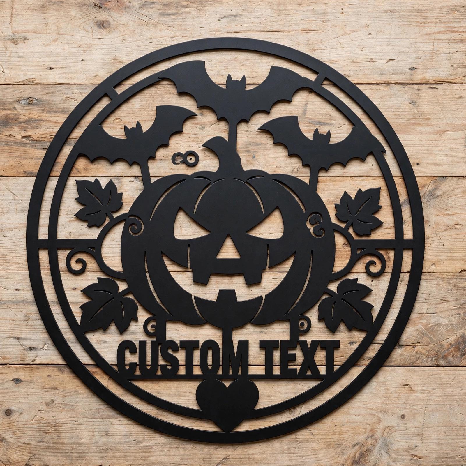 Personalized Halloween Metal Sign, Custom Name Jack O Lantern Bats Wall Art, Round Spooky Door Decor, Pumpkin Fall Porch Sign Gift