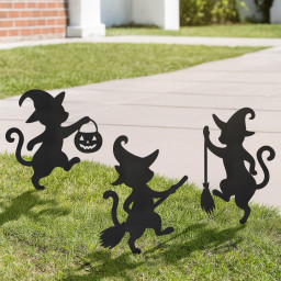 Halloween Cat Metal Yard Stake, Dancing Cat Sign, Witch Cat Garden Decor, Halloween Outdoor Decoration, Halloween Party Yard Sign