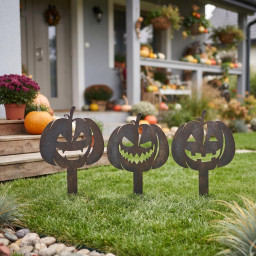 Halloween Pumpkin Metal Yard Stake, Jack O Lantern Lawn Decor, Spooky Outdoor Garden Sign, Fall Autumn Porch Decor
