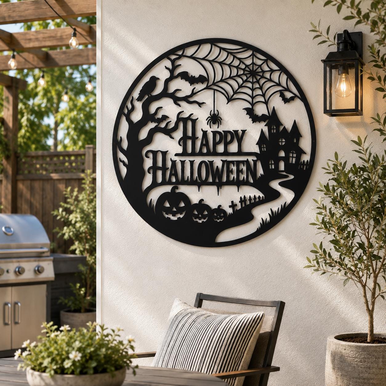 Halloween Door Sign, Metal Halloween Wall Art, Haunted House Decor, Pumpkin Wall Hanging, Gothic Halloween Porch Decor