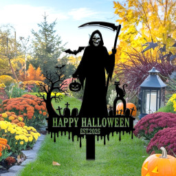 Custom Halloween Metal Sign – Spooky Outdoor Garden Decor, Personalized Halloween Yard decor, Creepy Yard Sign, Haunted House or Lawn Decor
