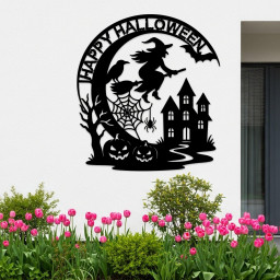 Custom Halloween Metal Wall Art, Haunted House Decor, Personalized Flying Witch Sign, Halloween Spider Art, Spooky Home Sign, Halloween Gift