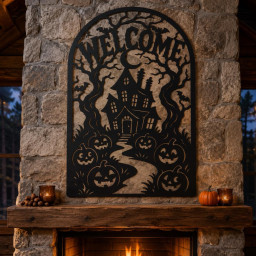 Haunted House Welcome Sign Laser SVG | Halloween DXF | Pumpkin Metal Art | Spooky Porch Decor | CNC Plasma Cut File