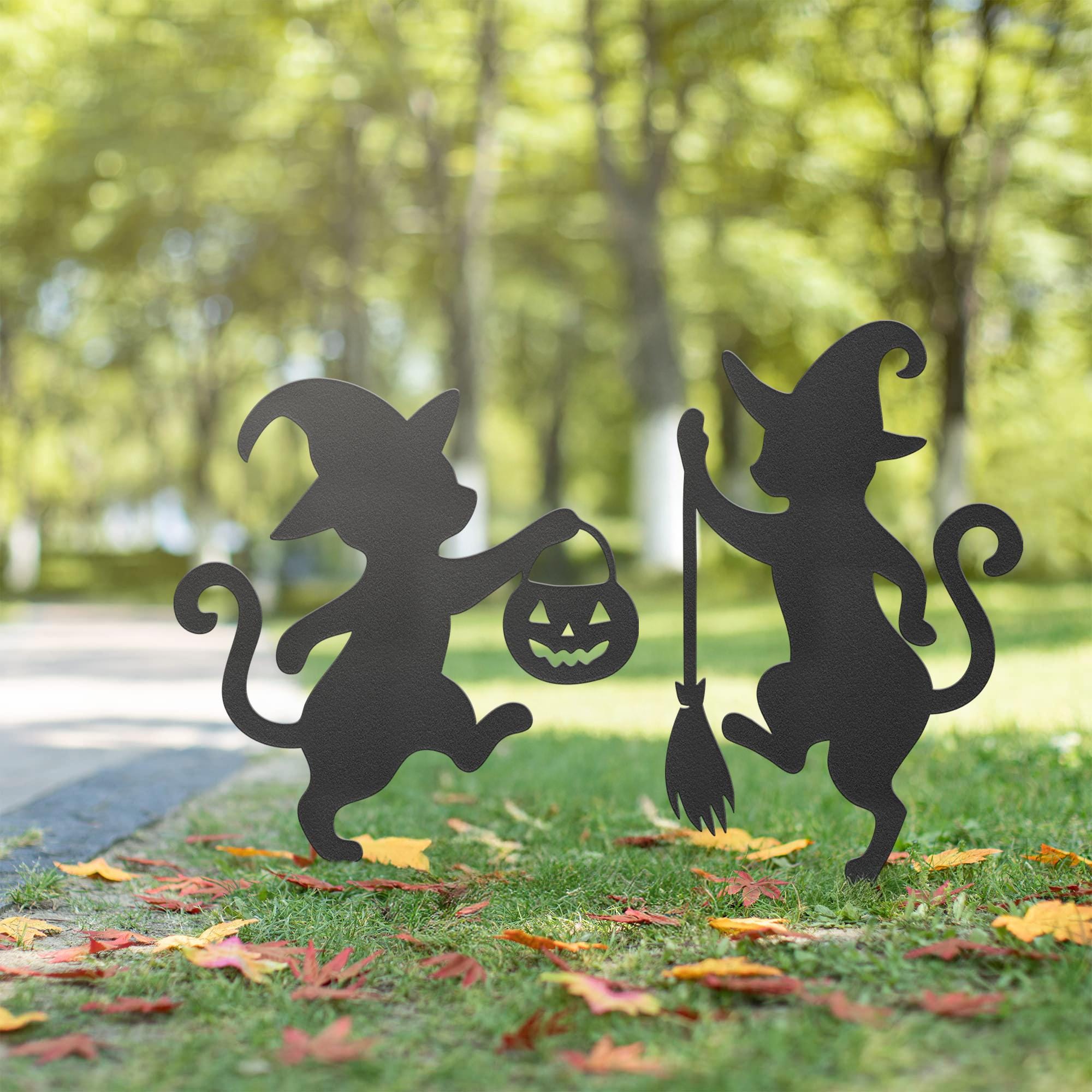 Halloween Cat Metal Yard Stake, Dancing Cat Sign, Witch Cat Garden Decor, Halloween Outdoor Decoration, Halloween Party Yard Sign