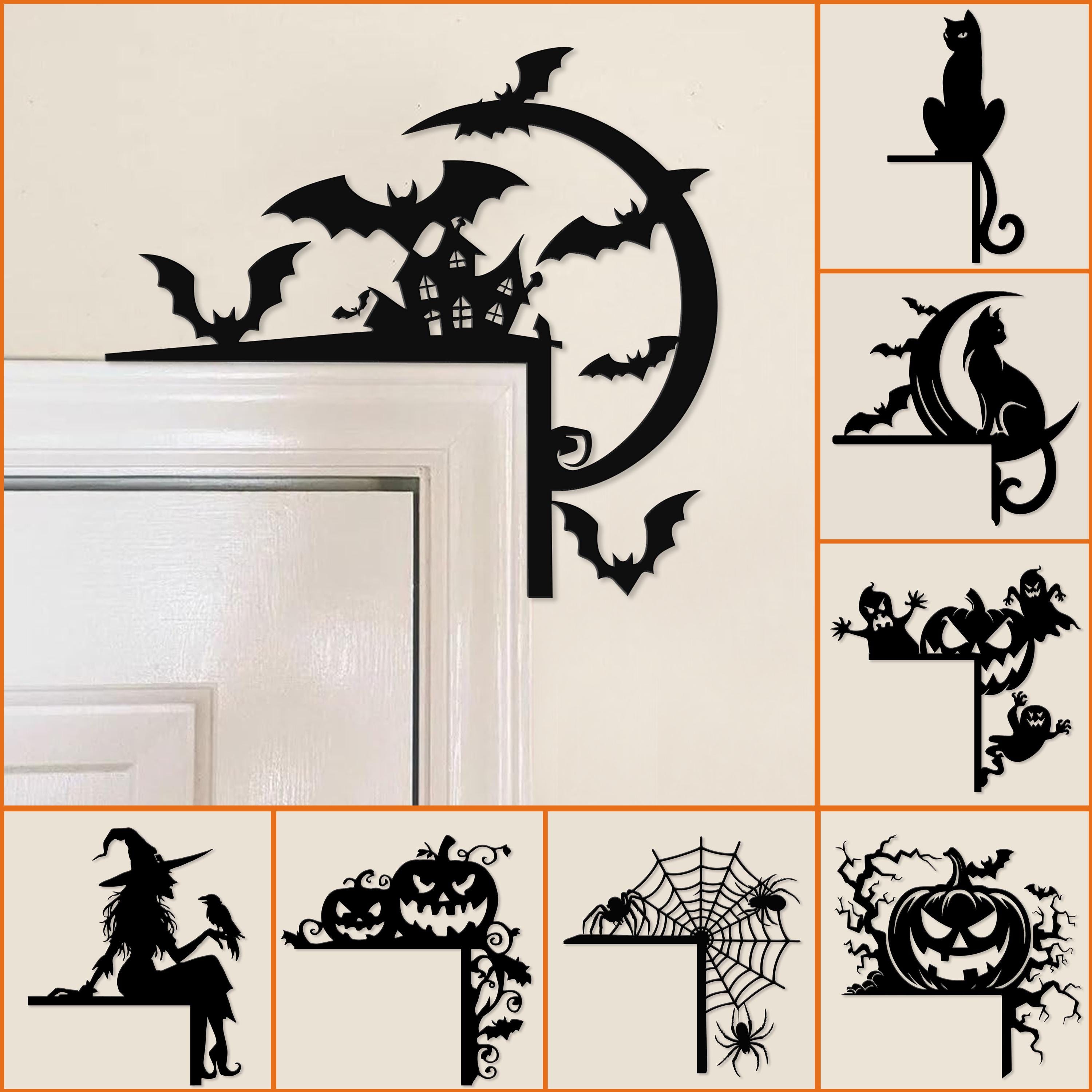 Halloween Metal Corner Sign – Spooky Door and Wall Decor with Cats, Bats, Witches, Pumpkins & Ghosts for Indoor Outdoor